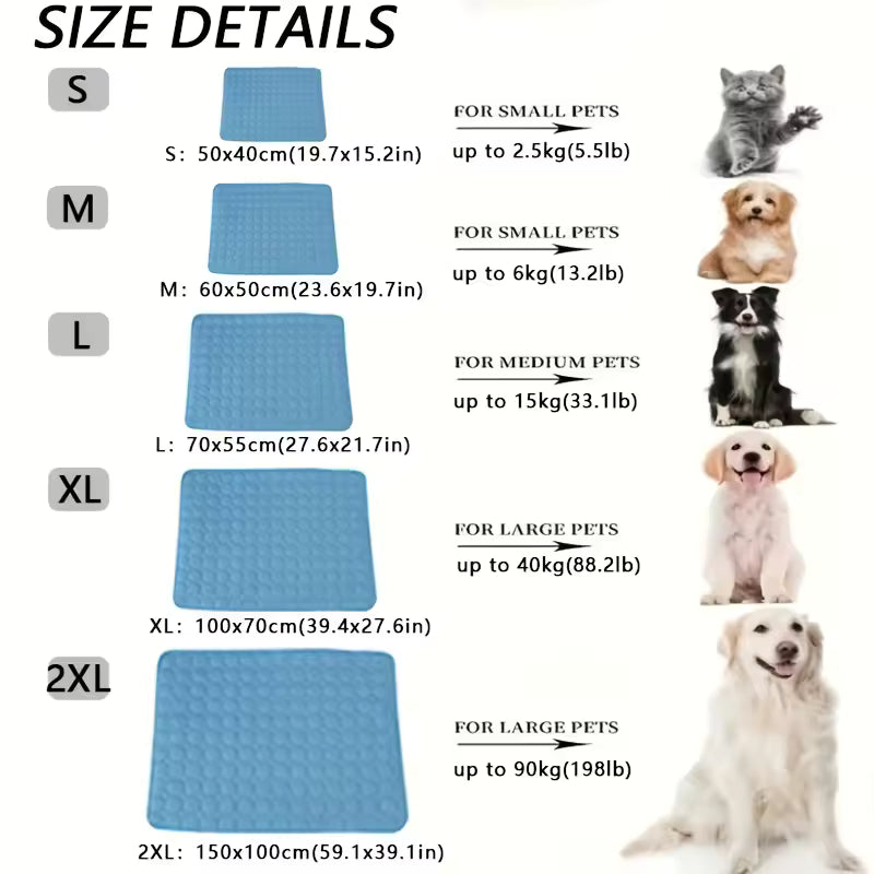 Dog & Cat Cooling Mat - Summer Pet Bed Pad for Small to Large Pets