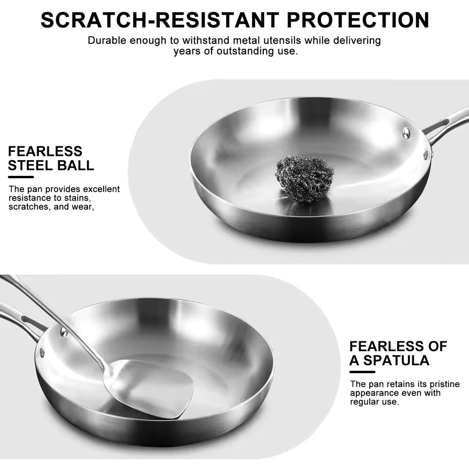 304 Stainless Steel Frying Pan - Non-Stick, Uncoated for Gas & Induction