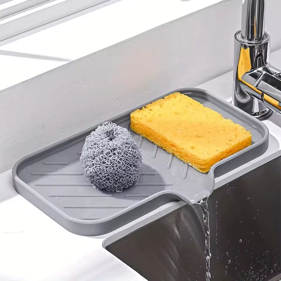 Silicone Kitchen Sink Organizer Tray - Soap & Sponge Holder with Drain