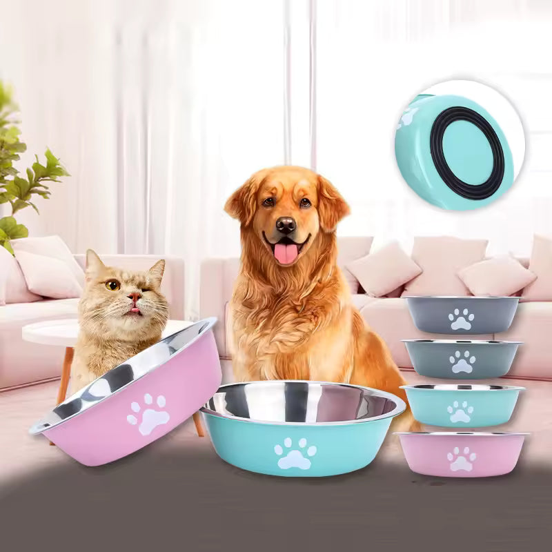 Stainless Steel Pet Bowl - Anti-Slip Silicone Base Dog & Cat Feeding Bowl