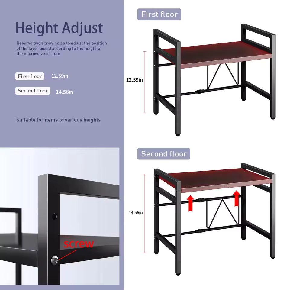 Expandable Microwave Shelf Organizer - Rust-Proof Countertop Rack