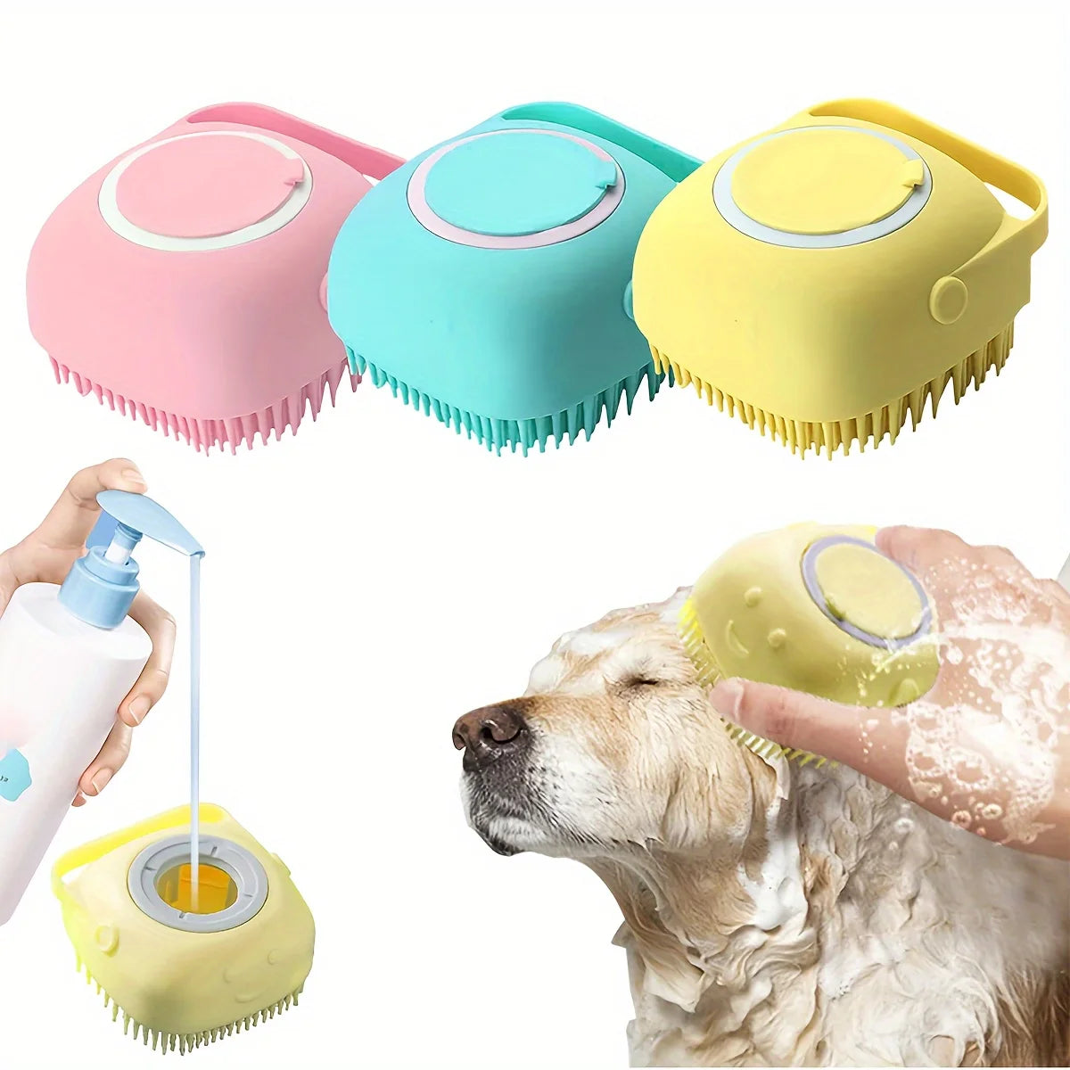 Silicone Pet Bathing Brush - Massage Shampoo Dispenser for Dogs & Cats