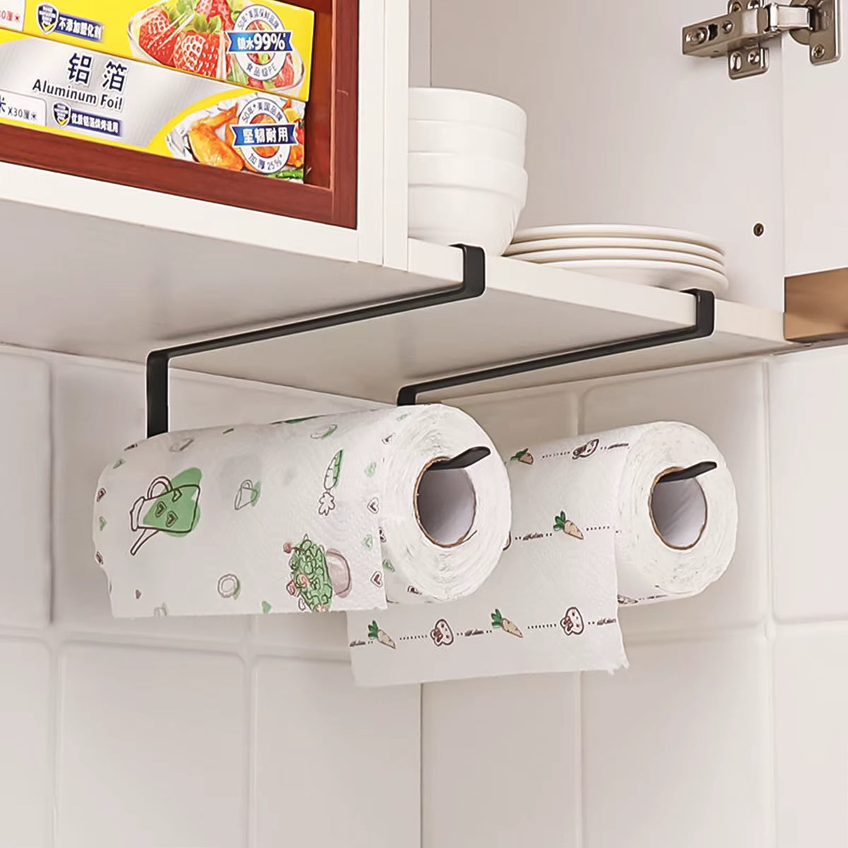Punch-Free Paper Towel Holder - Hanging Kitchen & Bathroom Roll Rack