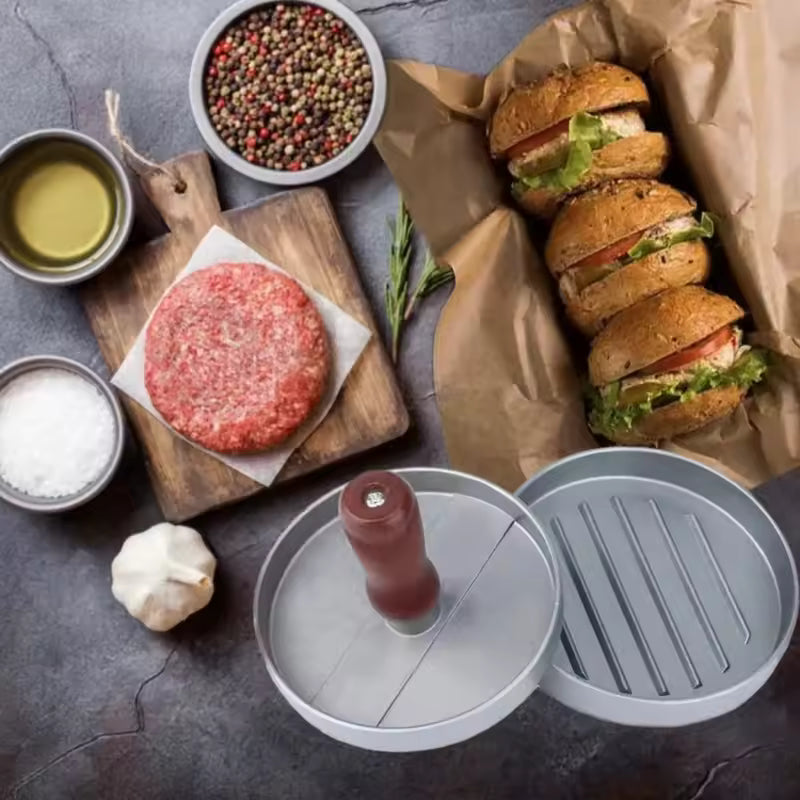 Non-Stick Aluminum Burger Press with 100 Wax Papers - Hamburger Patty Maker
