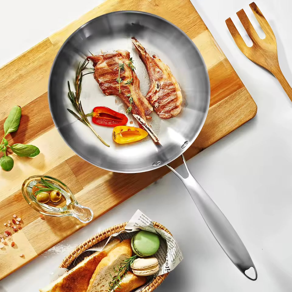 304 Stainless Steel Frying Pan - Non-Stick, Uncoated for Gas & Induction