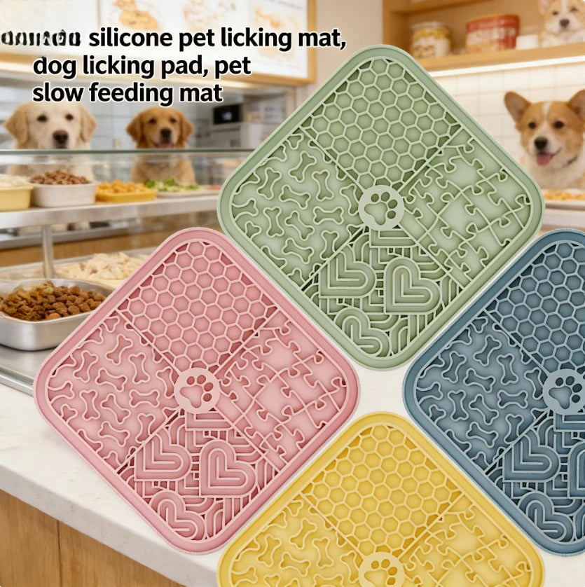 Silicone Slow Feeder Licking Mat - Anxiety Relief Bathing Mat for Dogs & Cats