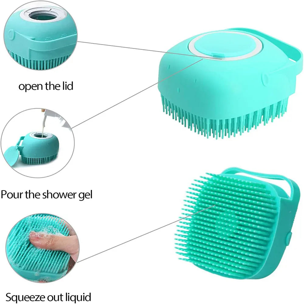 Silicone Pet Bathing Brush - Massage Shampoo Dispenser for Dogs & Cats