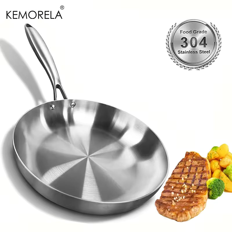 304 Stainless Steel Frying Pan - Non-Stick, Uncoated for Gas & Induction