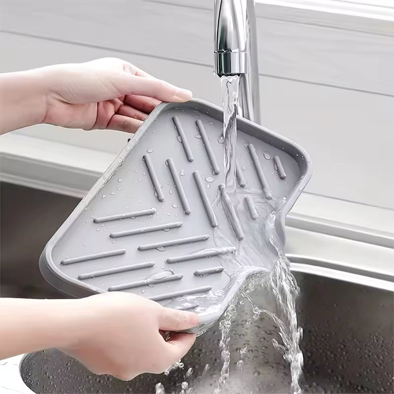 Silicone Kitchen Sink Organizer Tray - Soap & Sponge Holder with Drain