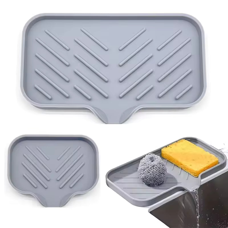 Silicone Kitchen Sink Organizer Tray - Soap & Sponge Holder with Drain