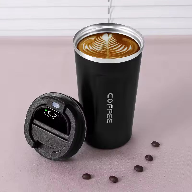 Stainless Steel Thermos Mug with Temperature Display - Insulated Coffee Tumbler