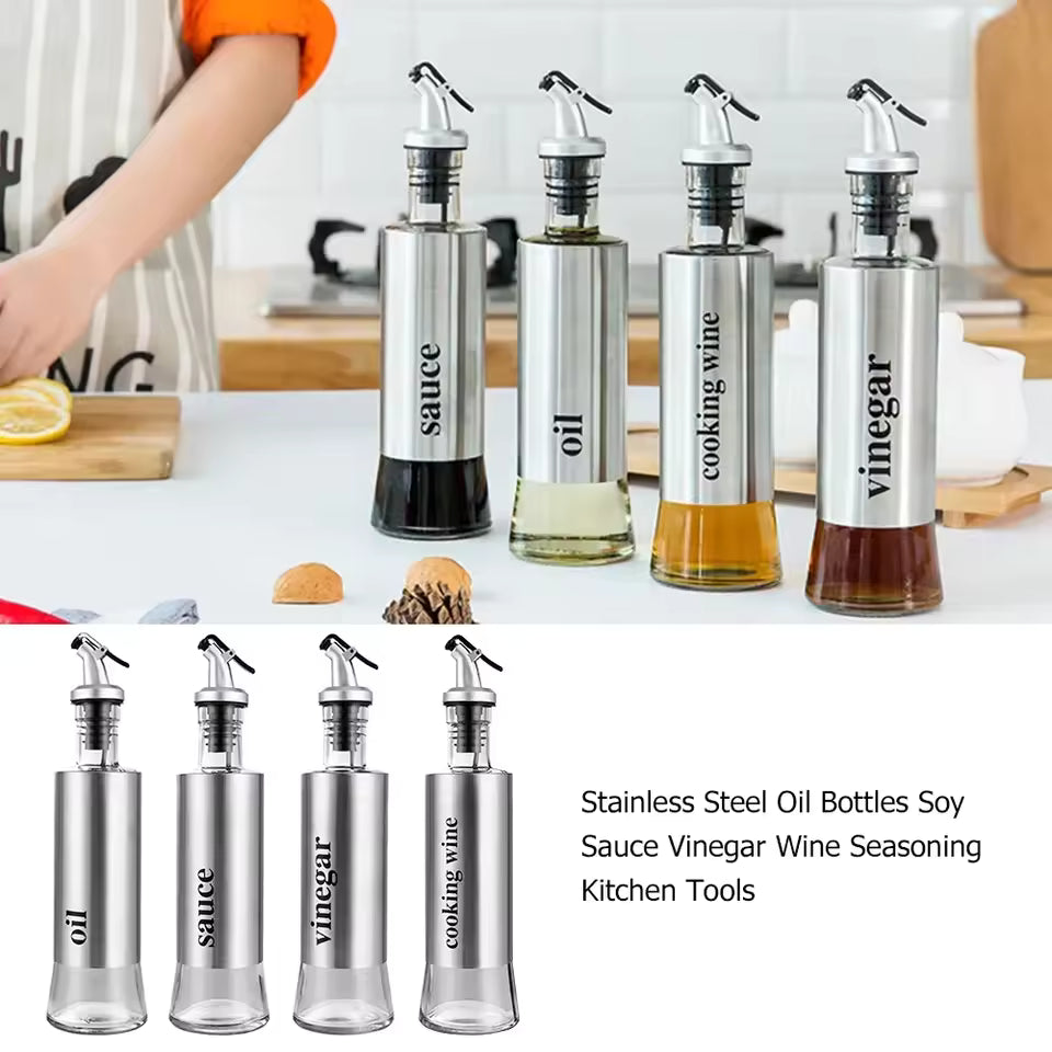 Stainless Steel No-Drip Oil Dispenser Bottle - Soy Sauce & Vinegar Cruet