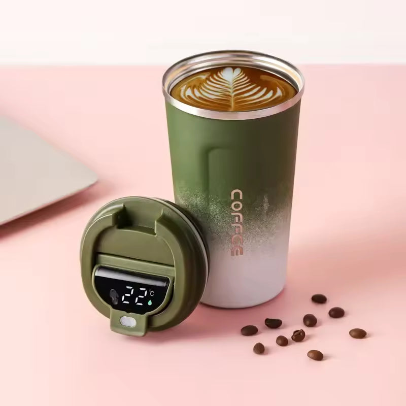 Stainless Steel Thermos Mug with Temperature Display - Insulated Coffee Tumbler