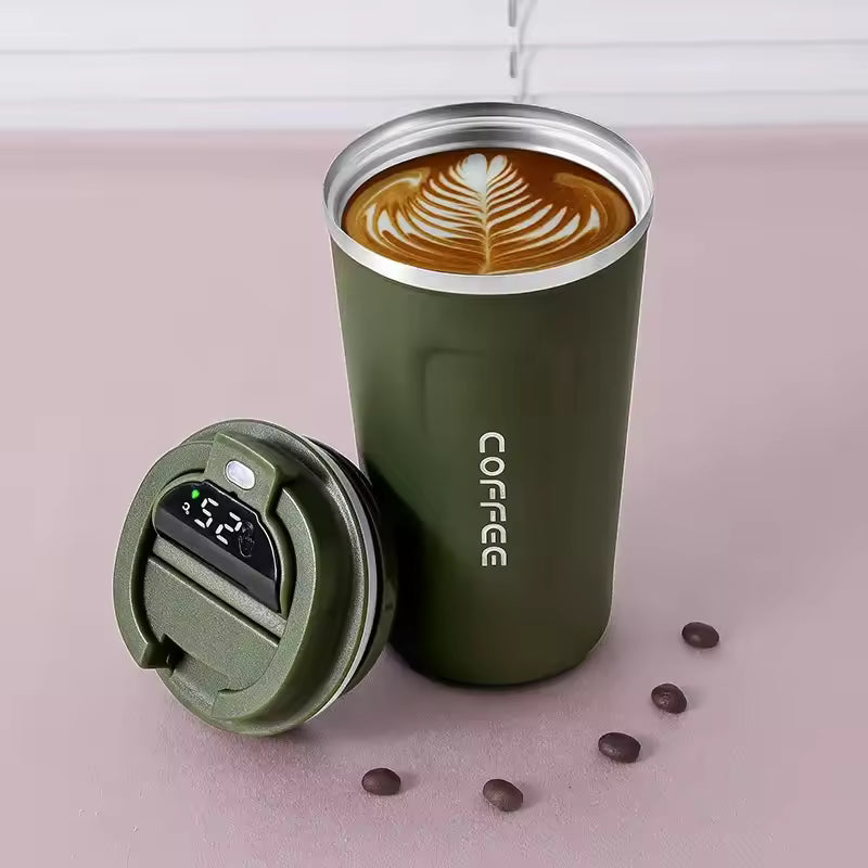 Stainless Steel Thermos Mug with Temperature Display - Insulated Coffee Tumbler
