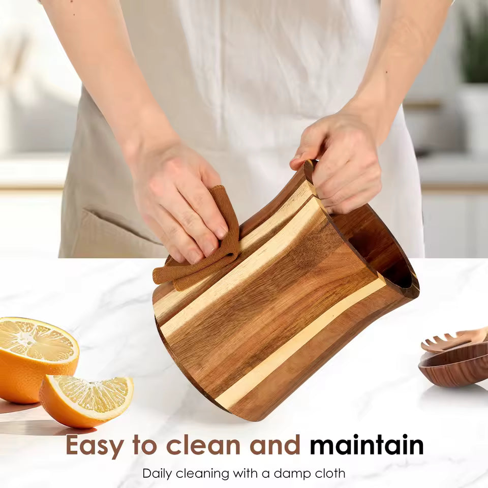 360° Rotating Wood Utensil Holder - Nonslip Kitchen Countertop Organizer
