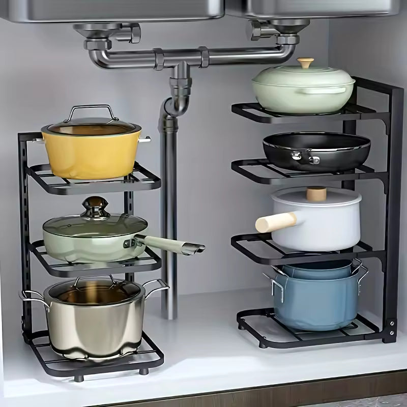 Adjustable Pot Rack Organizer - Multi-Layer Stainless Steel Pot & Pan Storage