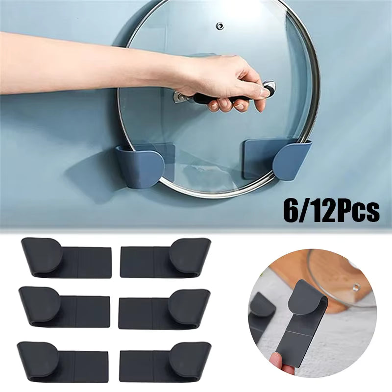 Self-Adhesive Pot Lid Holder - Punch-Free Kitchen Storage Rack, 6-Piece Set
