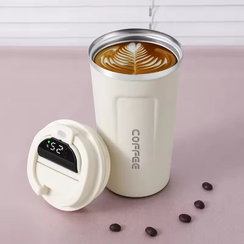 Stainless Steel Thermos Mug with Temperature Display - Insulated Coffee Tumbler