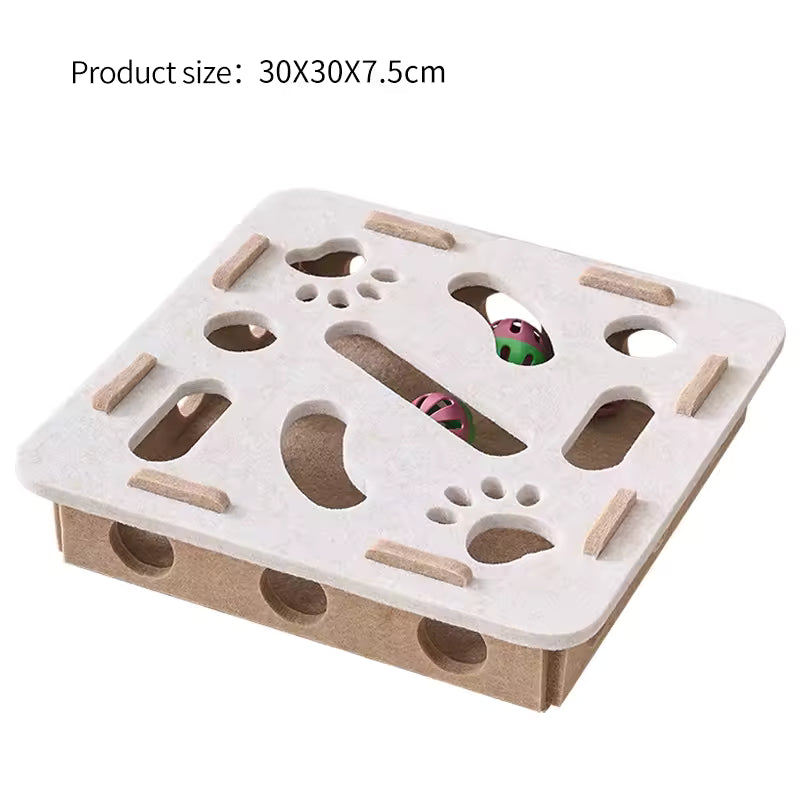 Interactive Cat Puzzle Maze Toy - Felt Tunnel Box with Bell Ball
