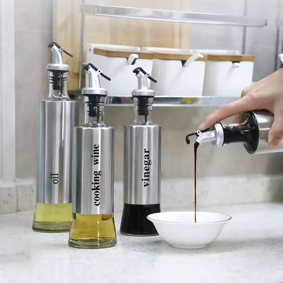Stainless Steel No-Drip Oil Dispenser Bottle - Soy Sauce & Vinegar Cruet