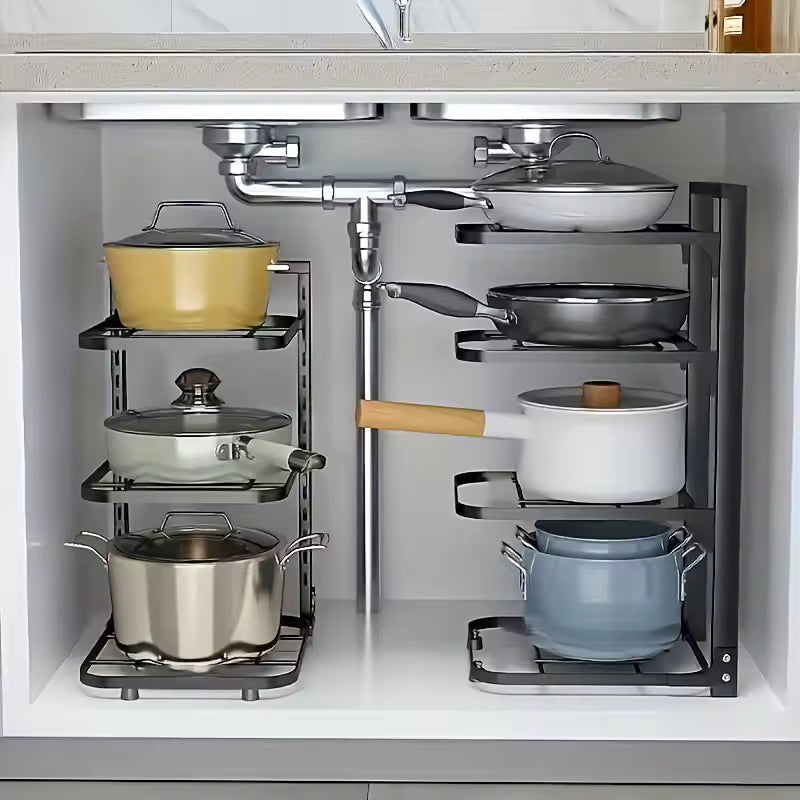 Adjustable Pot Rack Organizer - Multi-Layer Stainless Steel Pot & Pan Storage