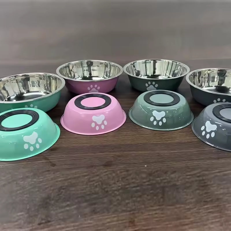 Stainless Steel Pet Bowl - Anti-Slip Silicone Base Dog & Cat Feeding Bowl