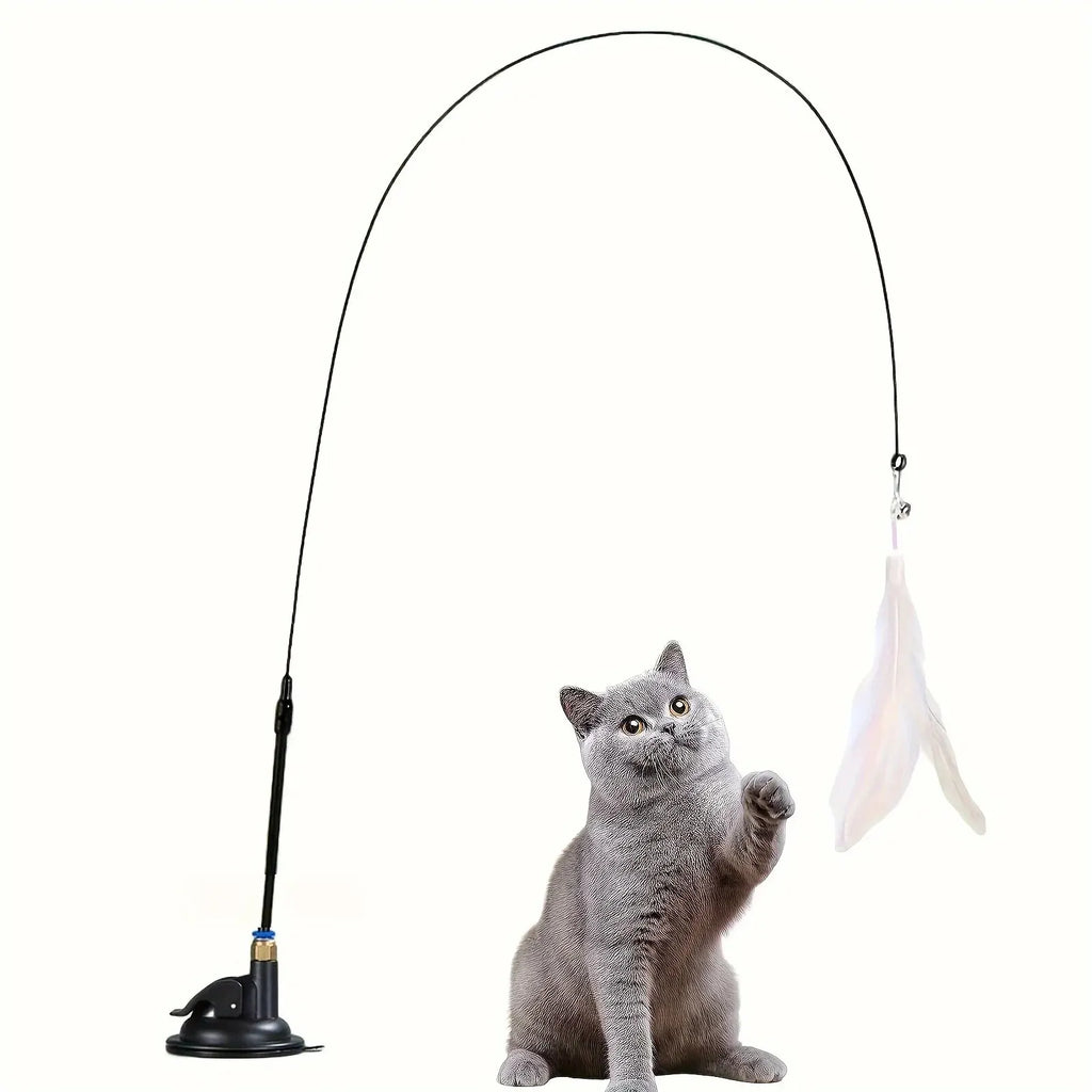 Interactive Cat Teaser Wand - Bell & Feather Suction Cup Toy