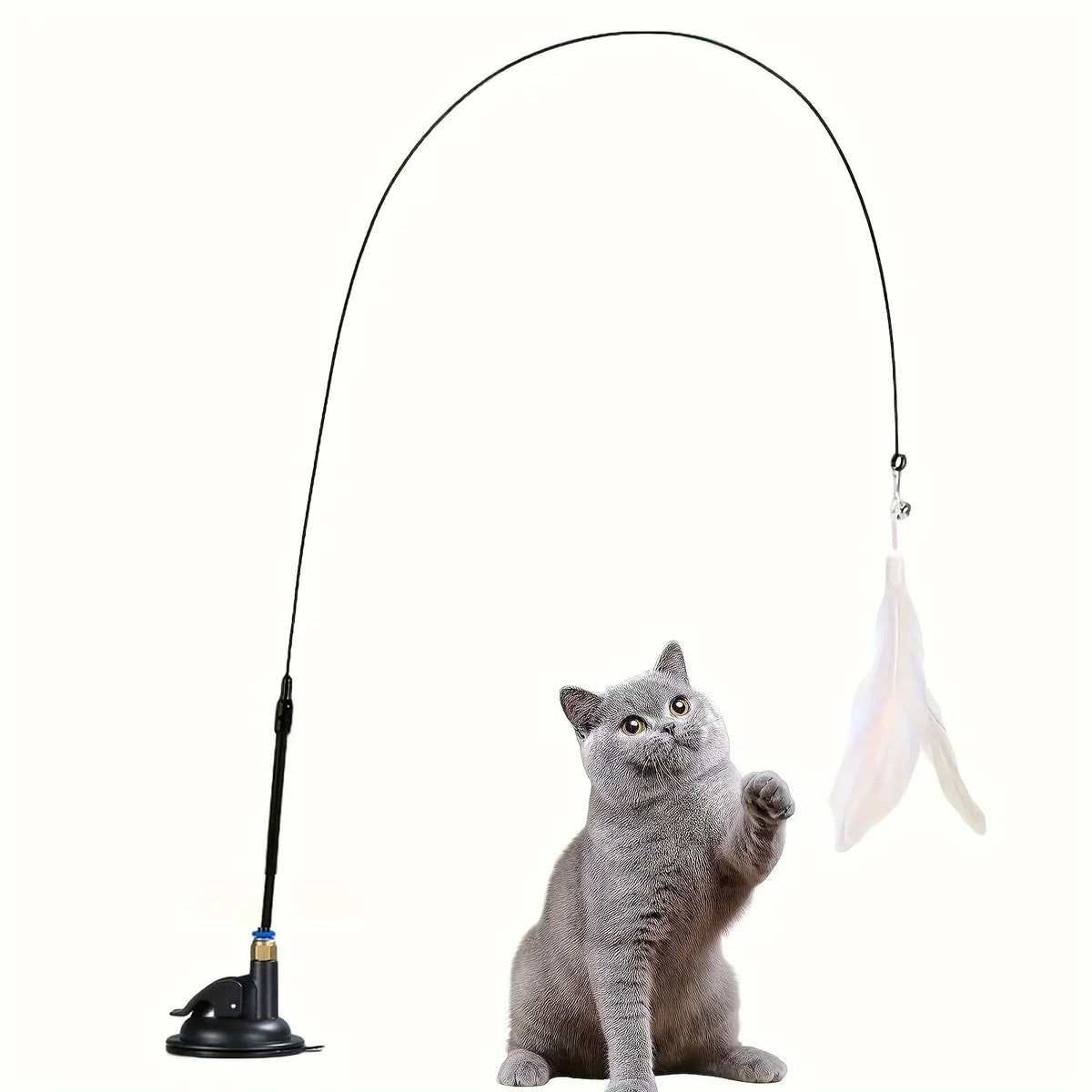 Interactive Cat Teaser Wand - Bell & Feather Suction Cup Toy