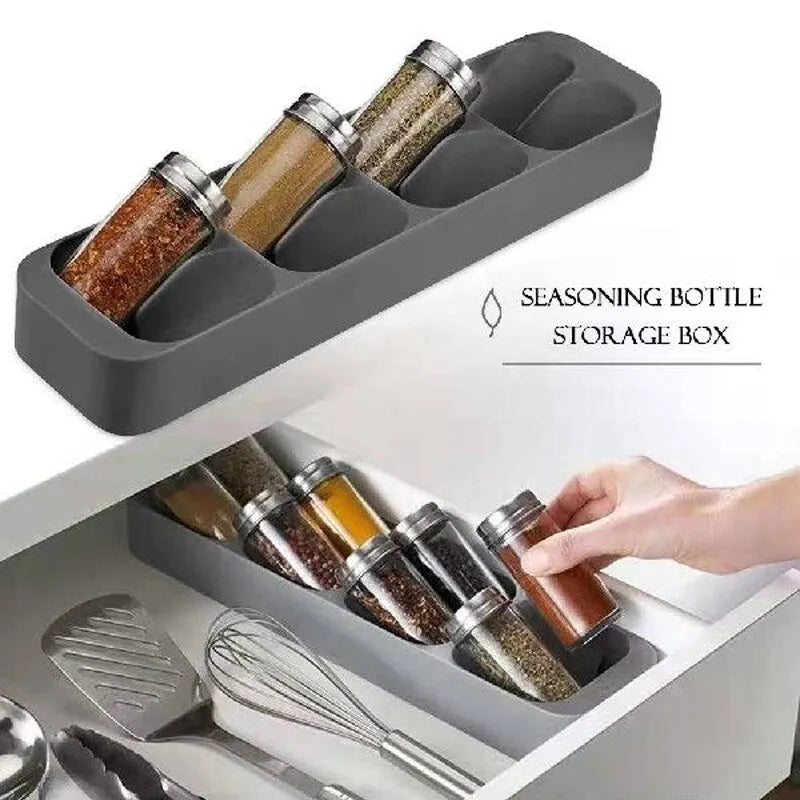 Kitchen Drawer Cutlery Storage Tray - Knife, Spoon & Fork Organizer with Spice Slots