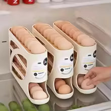 Refrigerator Egg Storage Box - 4-Tier Automatic Rolling Side Door Organizer (28-30 Eggs)