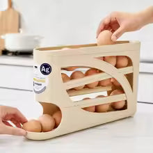 Refrigerator Egg Storage Box - 4-Tier Automatic Rolling Side Door Organizer (28-30 Eggs)