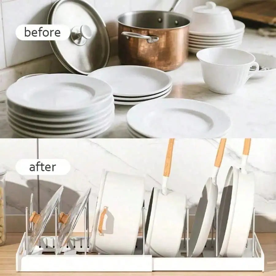 Pull-Out Pot Lid Organizer Rack - Under Cabinet Kitchen Storage, 8 Adjustable Slots