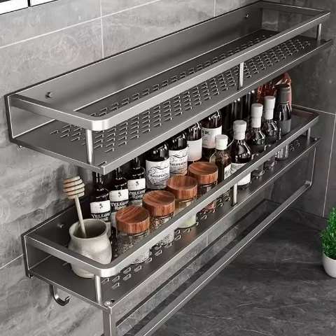 Aluminum Wall-Mounted Spice & Storage Shelf