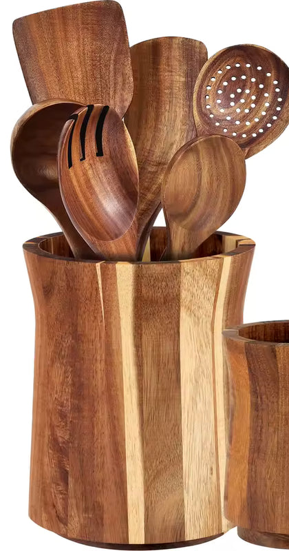 360° Rotating Wood Utensil Holder - Nonslip Kitchen Countertop Organizer