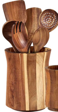 360° Rotating Wood Utensil Holder - Nonslip Kitchen Countertop Organizer